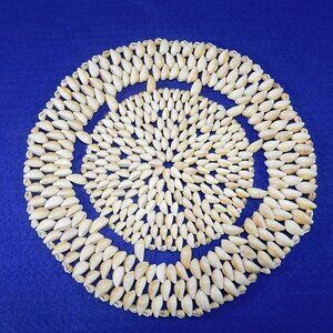 Vintage Cowrie Seashell Shell Trivet Coaster Hot Pad Wall Hanging 9.75"